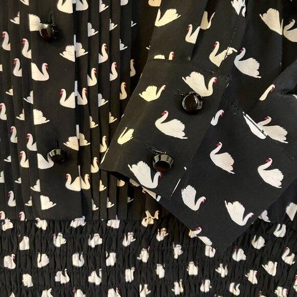 Kate Spade Womens Swan Print Silk Blend Shirtdress Dress Size XL Black SP EXC - Picture 8 of 12